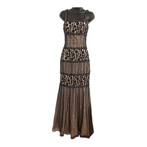 Morrell Maxie Beaded sequin black illusion princess mermaid gown maxi dress